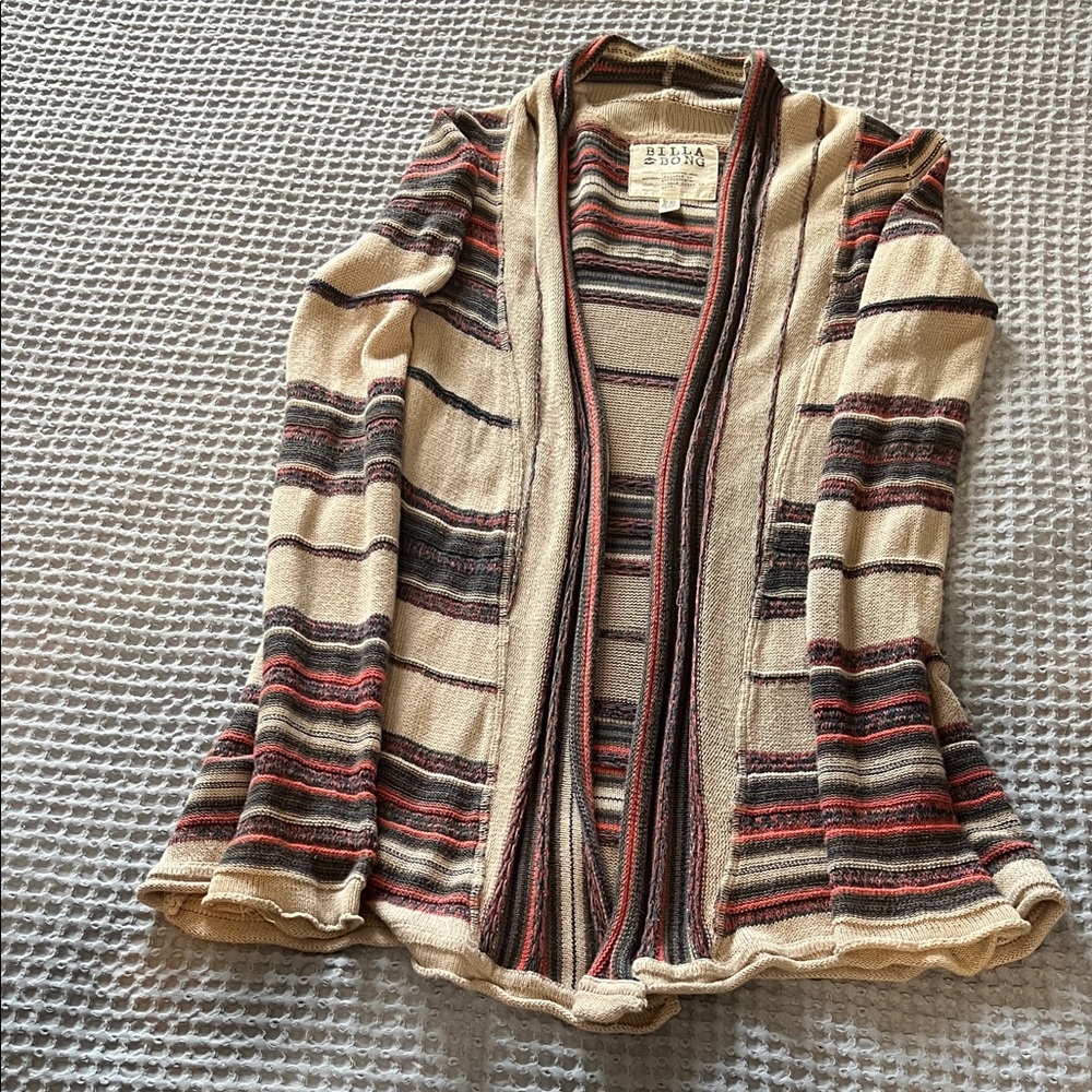 Wrap cardigan, size small. Tan/gray/orange